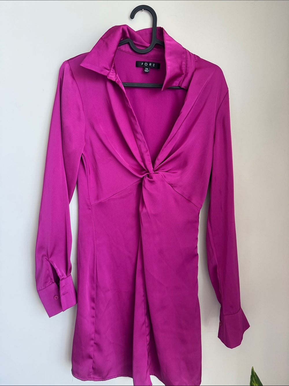 Fuchsia Twist-Front Long Sleeve Top